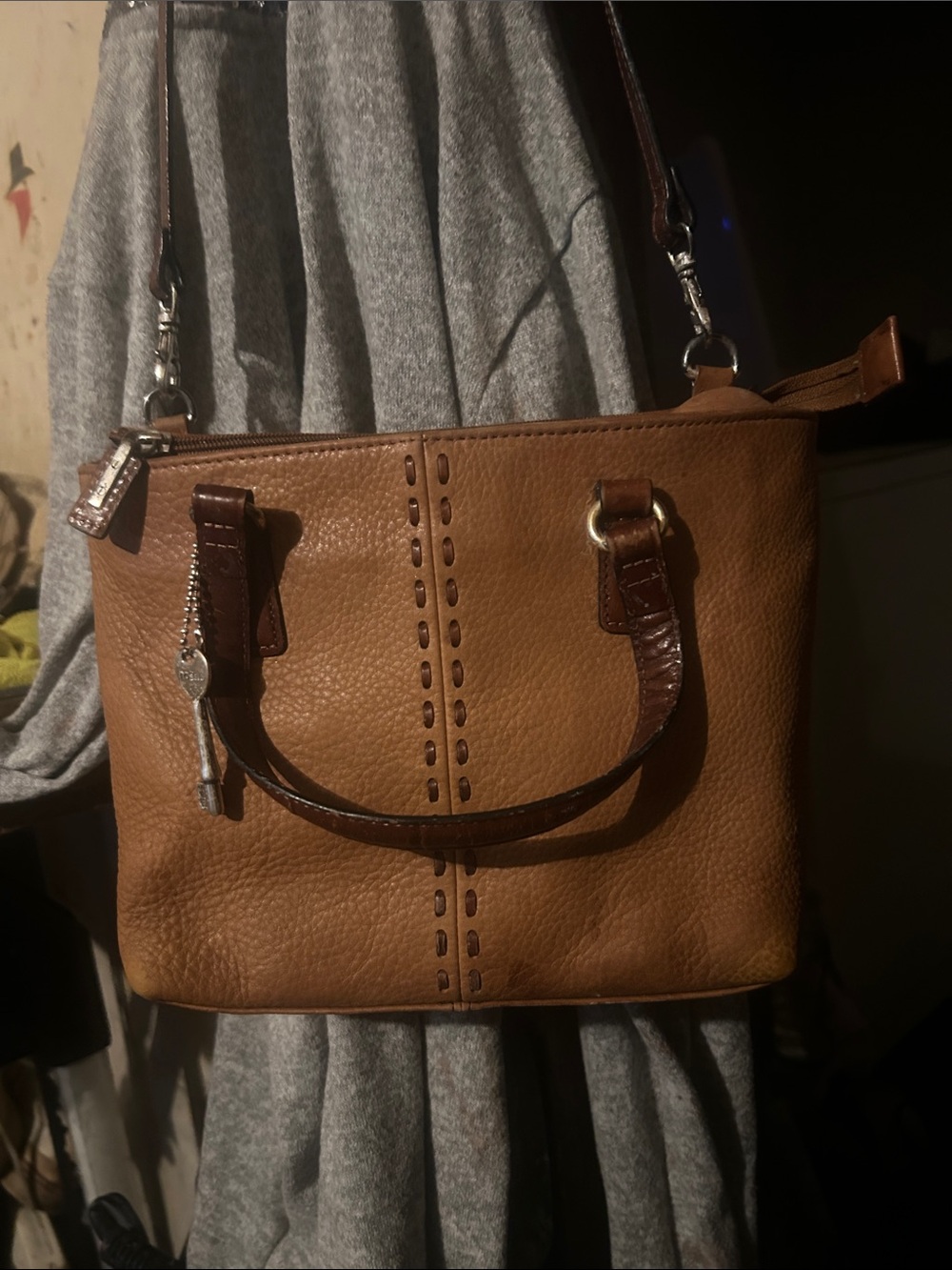 Fossil Tan & Dark Brown Leather Shoulder Bag